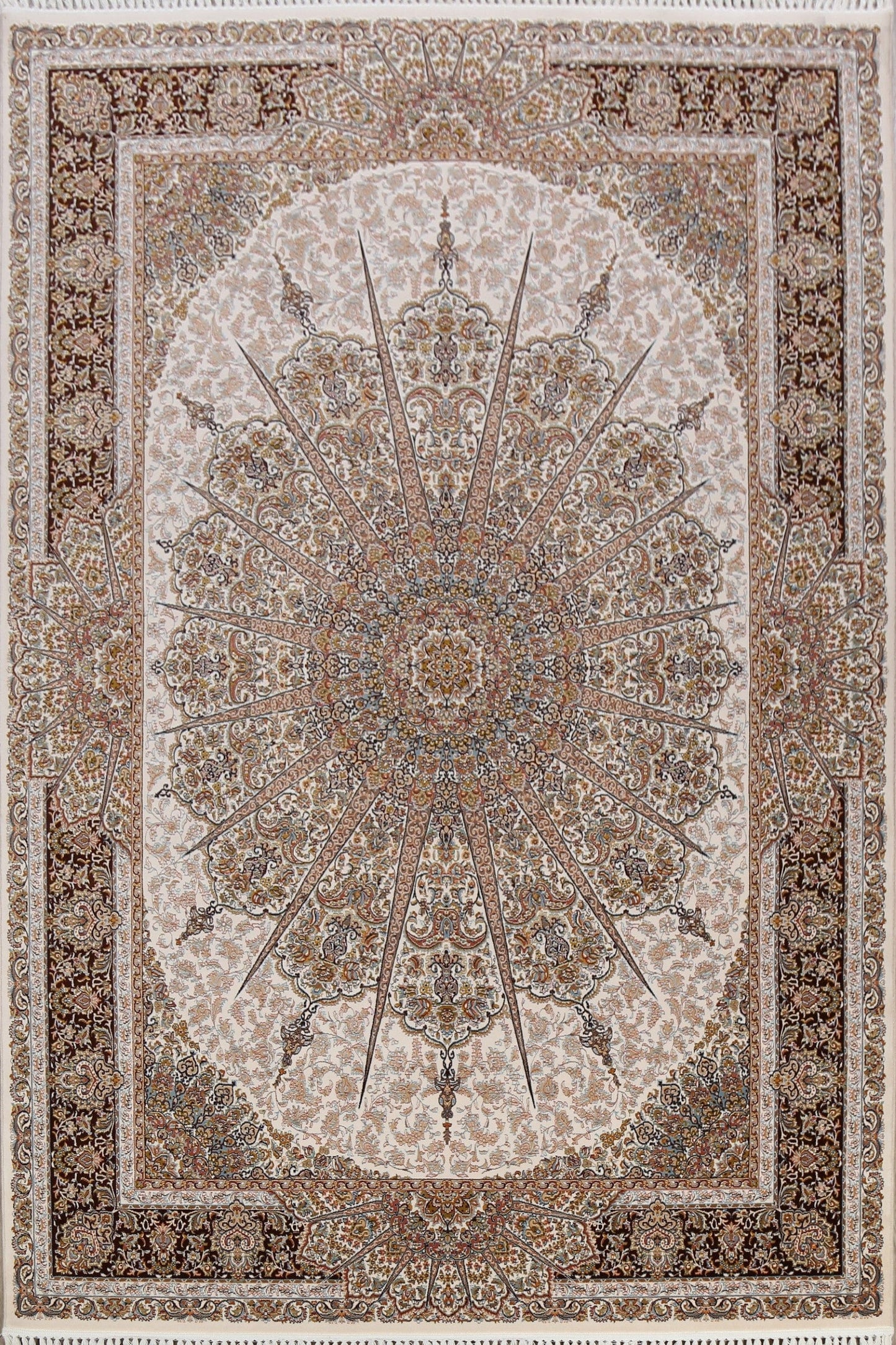 Ivory Geometric Tabriz Turkish Area Rug 8x11