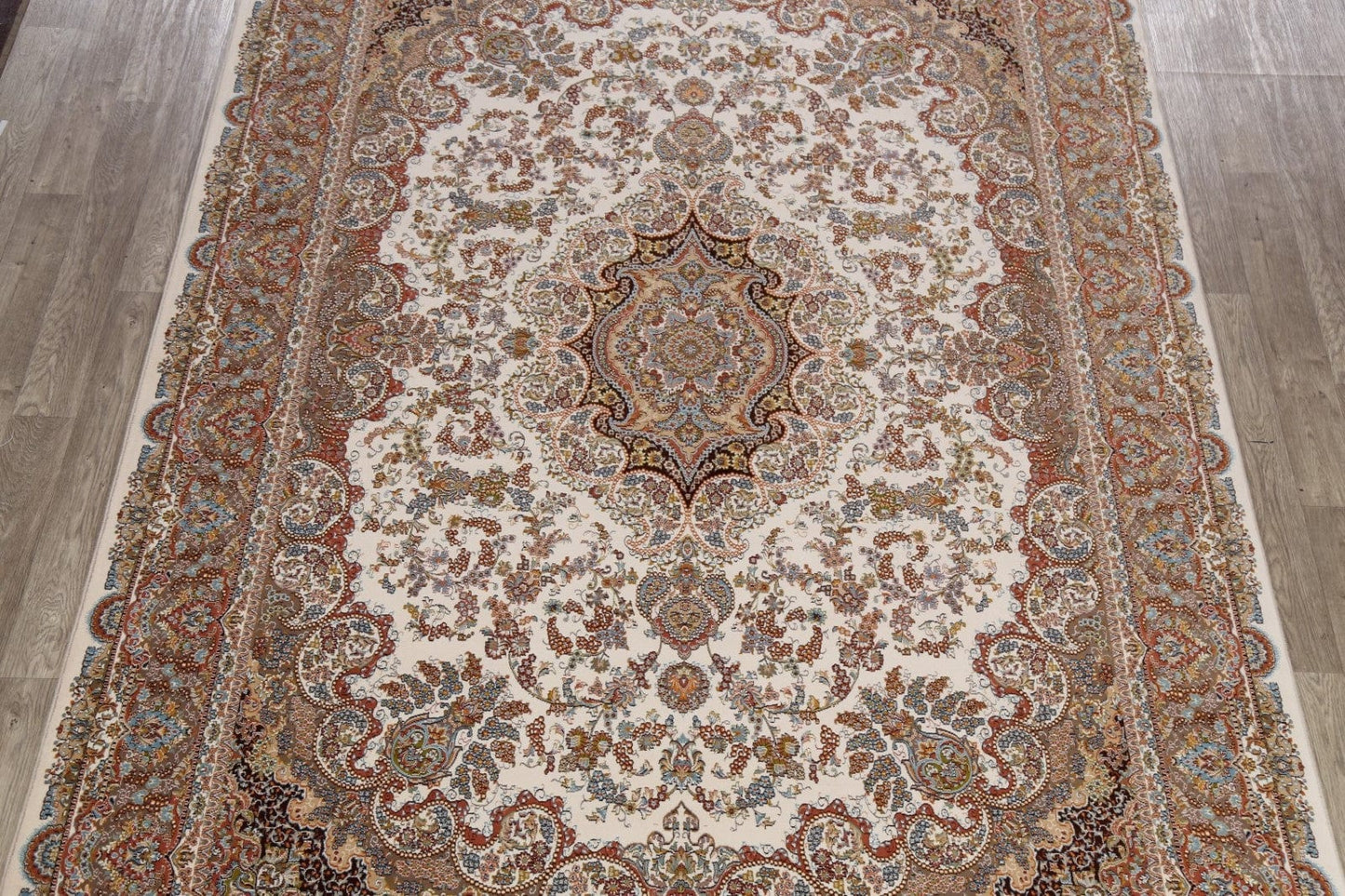 Ivory Floral Tabriz Turkish Area Rug 8x11