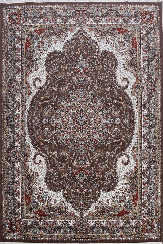 Brown Floral Tabriz Turkish Area Rug 8x11