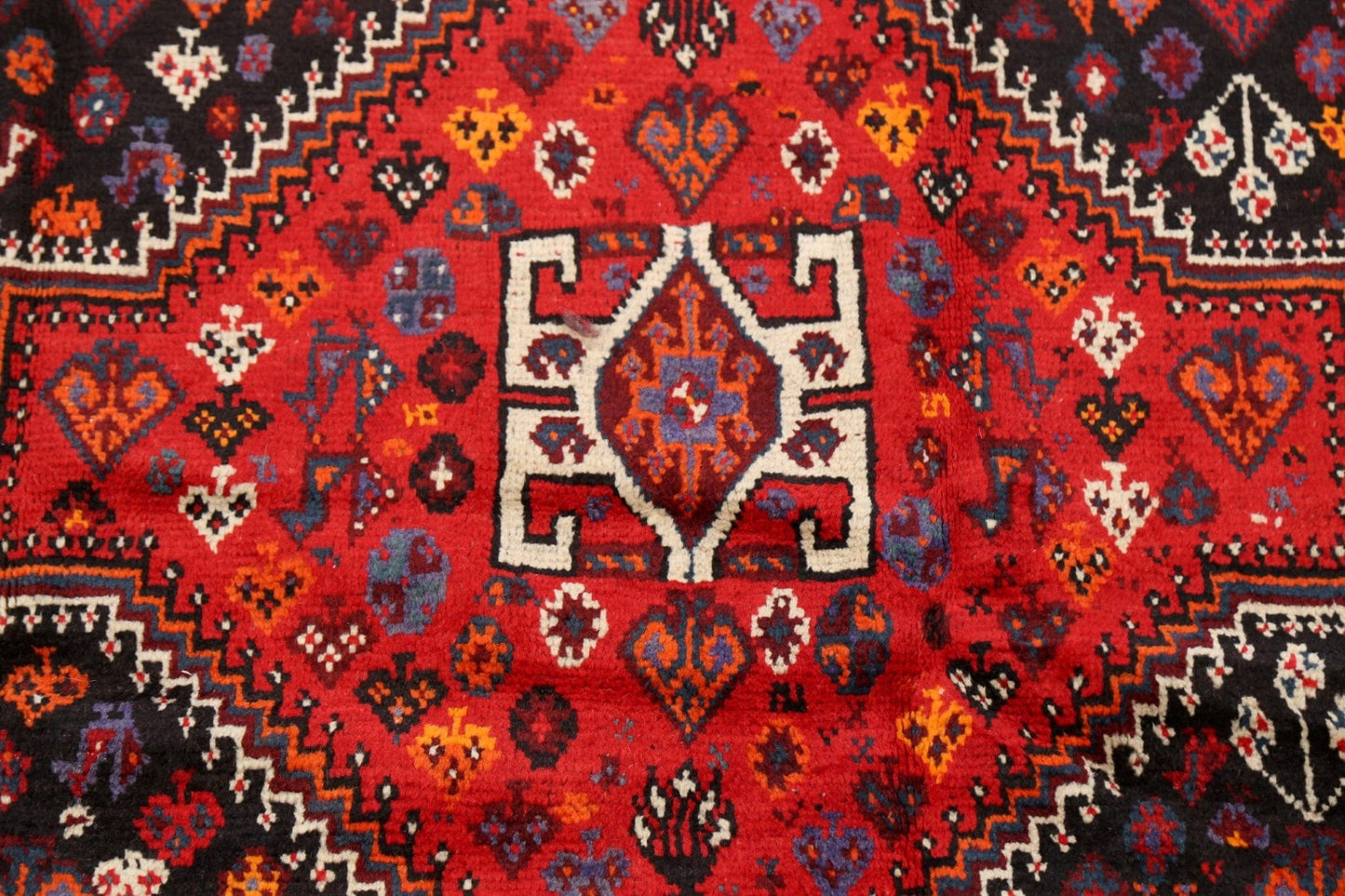 Vintage Tribal Geometric Shiraz Persian Area Rug 4x5