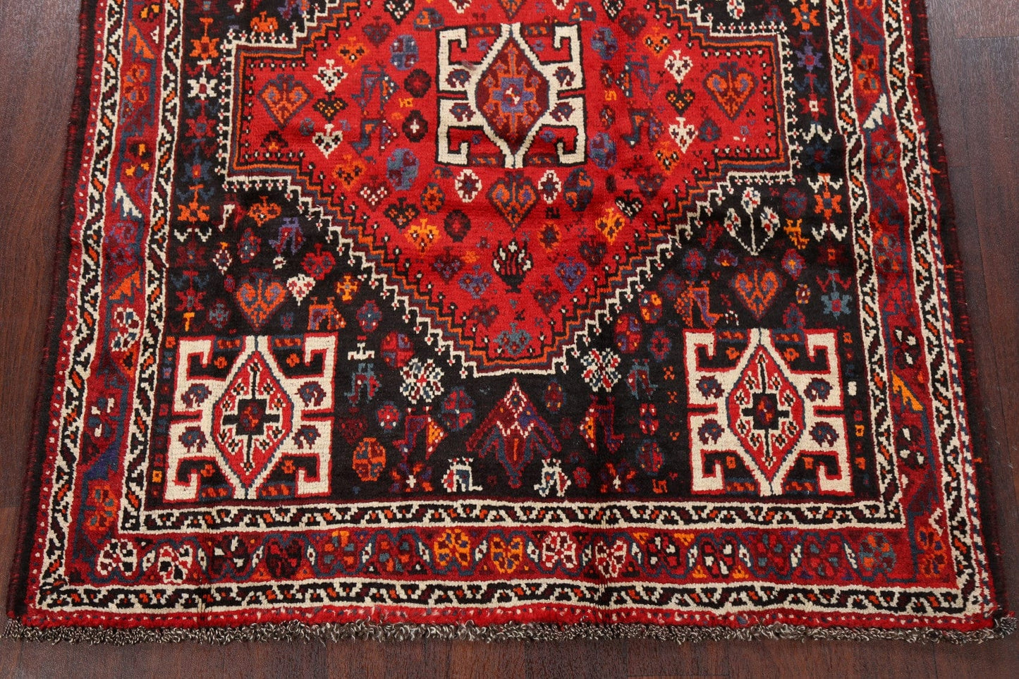 Vintage Tribal Geometric Shiraz Persian Area Rug 4x5