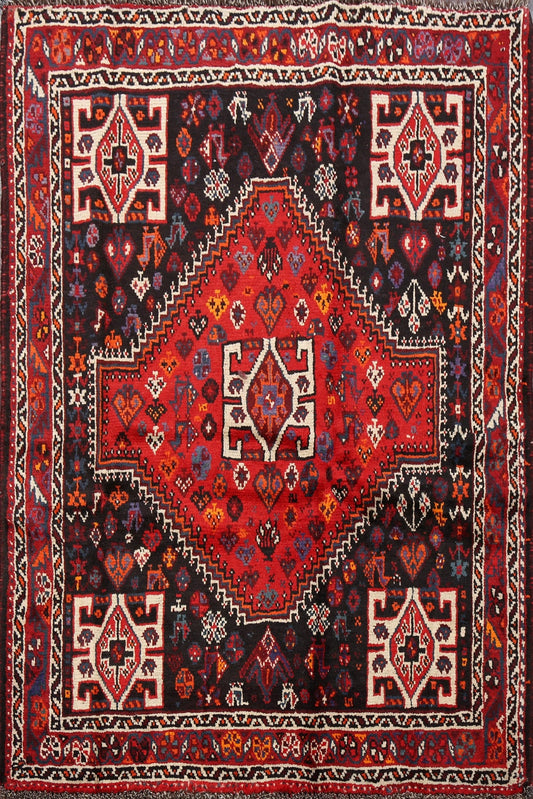 Vintage Tribal Geometric Shiraz Persian Area Rug 4x5