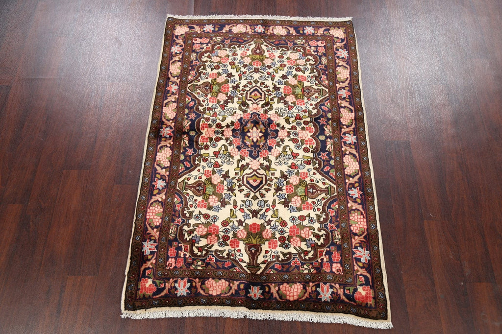 Floral Ivory Bidjar Persian Area Rug 4x5