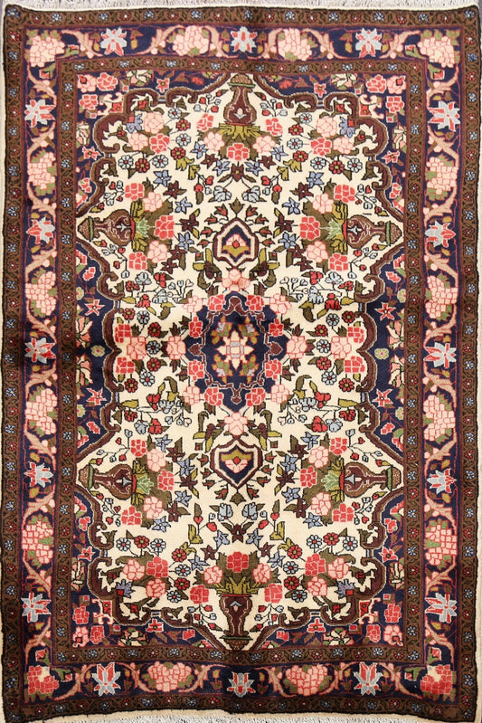 Floral Ivory Bidjar Persian Area Rug 4x5