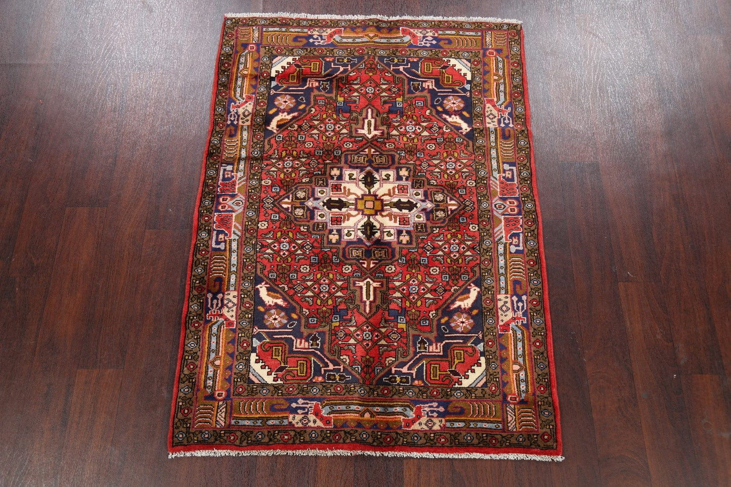 Geometric Red Hamedan Persian Area Rug 3x5