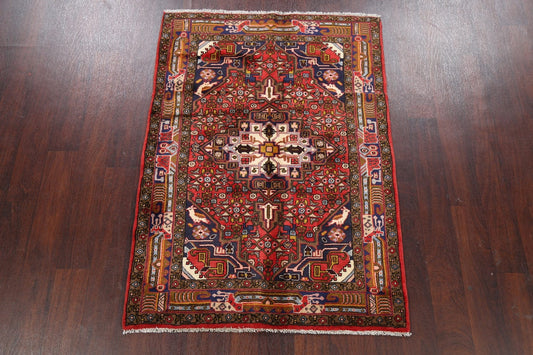 Geometric Red Hamedan Persian Area Rug 3x5