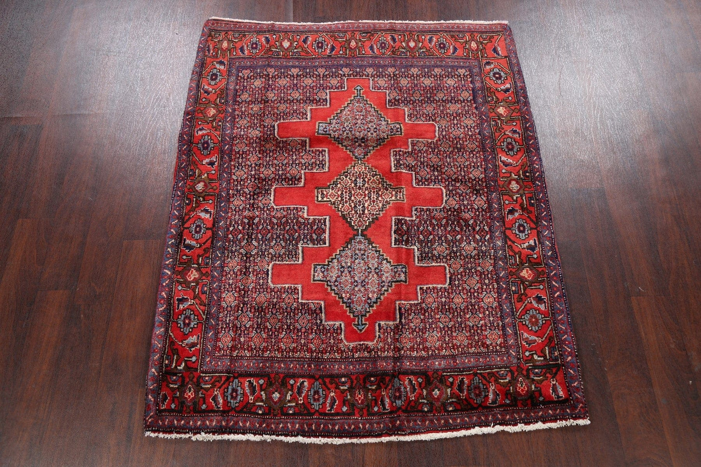 Geometric Red Bidjar Persian Area Rug 4x5