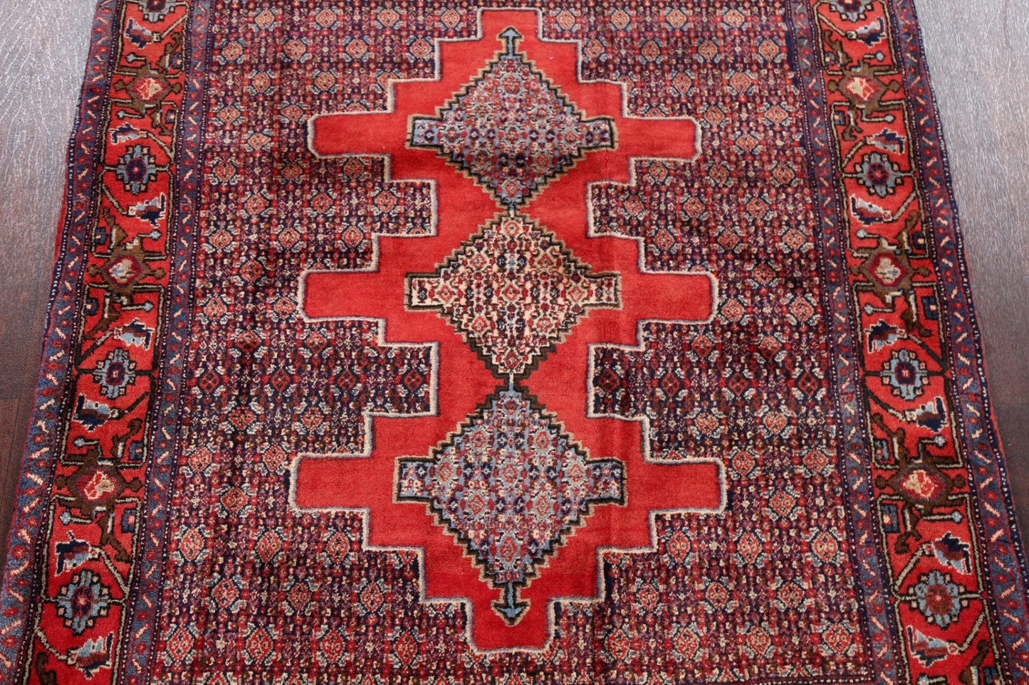 Geometric Red Bidjar Persian Area Rug 4x5