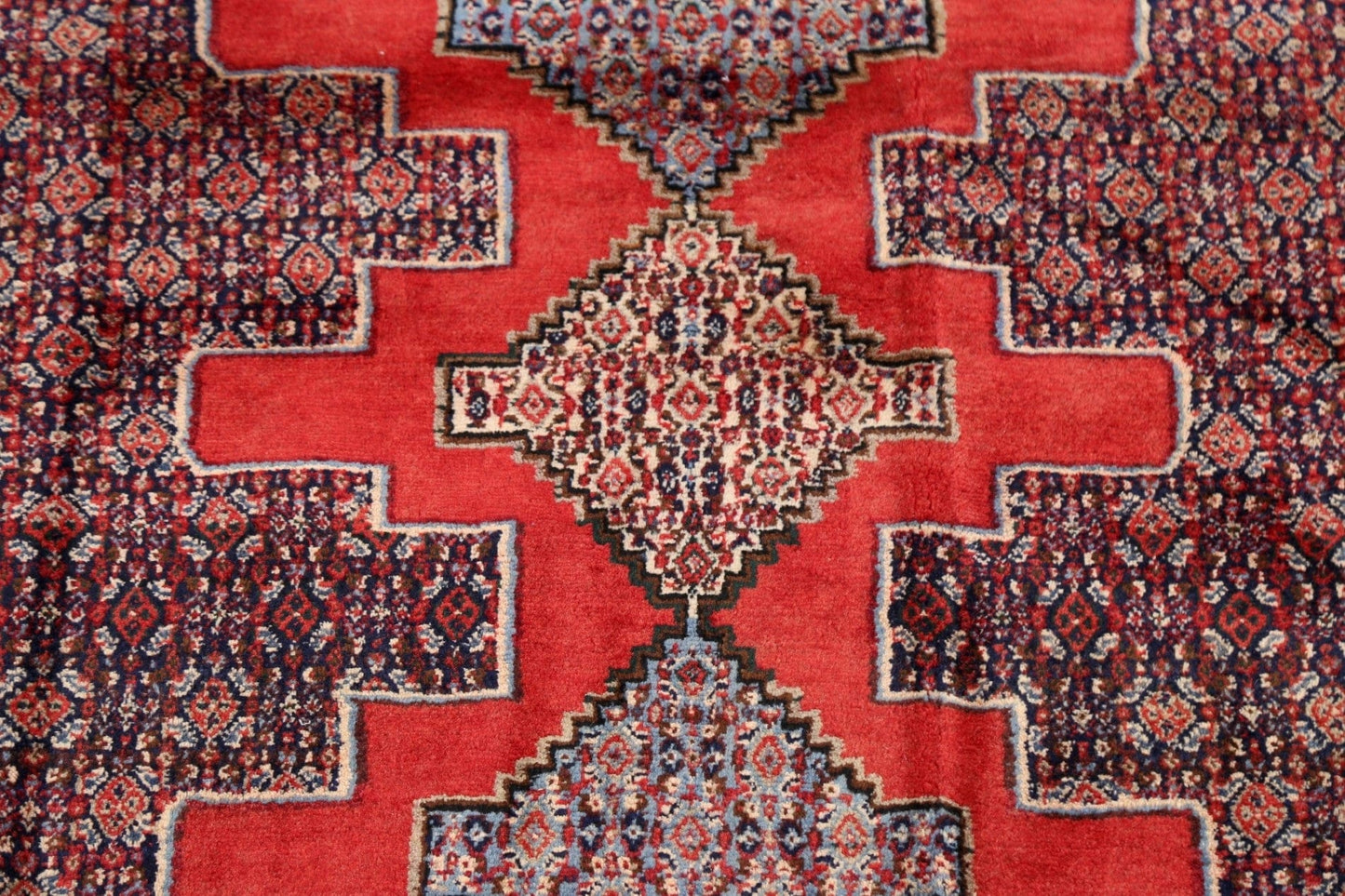 Geometric Red Bidjar Persian Area Rug 4x5