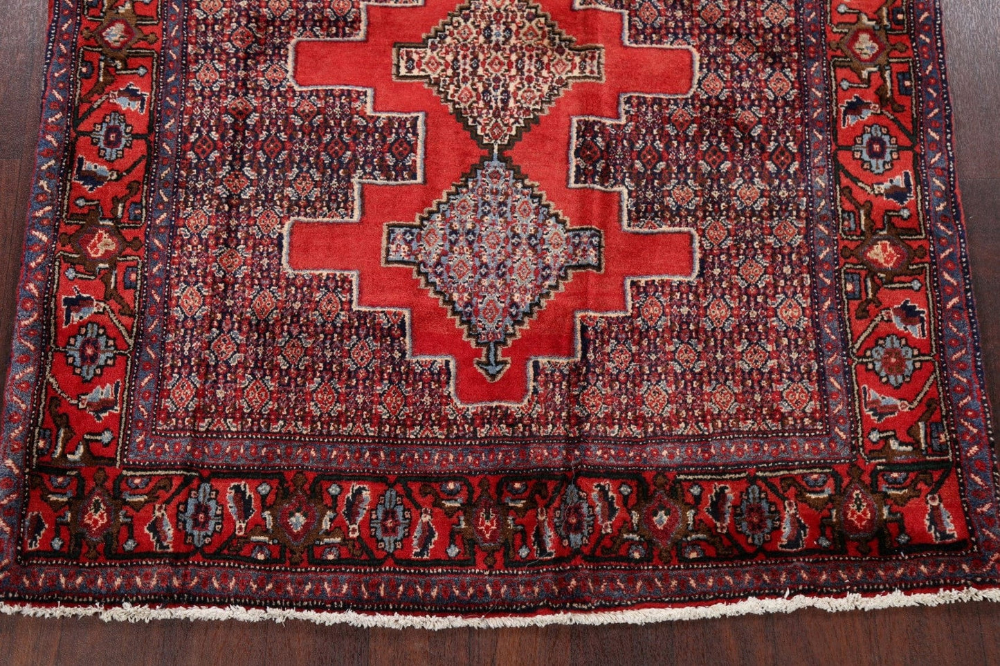 Geometric Red Bidjar Persian Area Rug 4x5