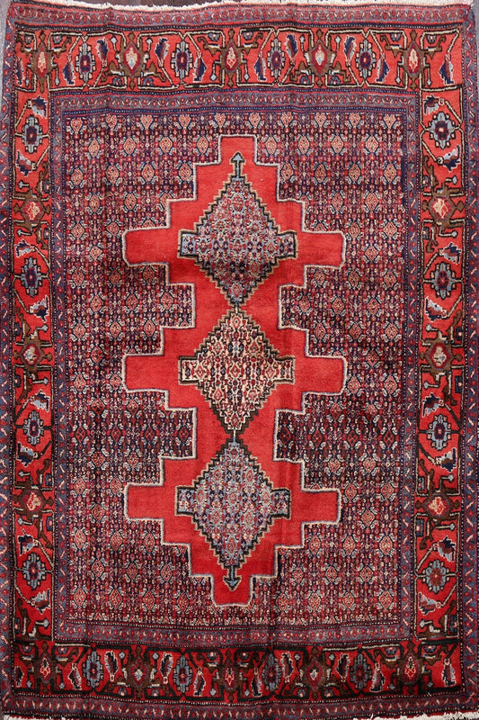 Geometric Red Bidjar Persian Area Rug 4x5