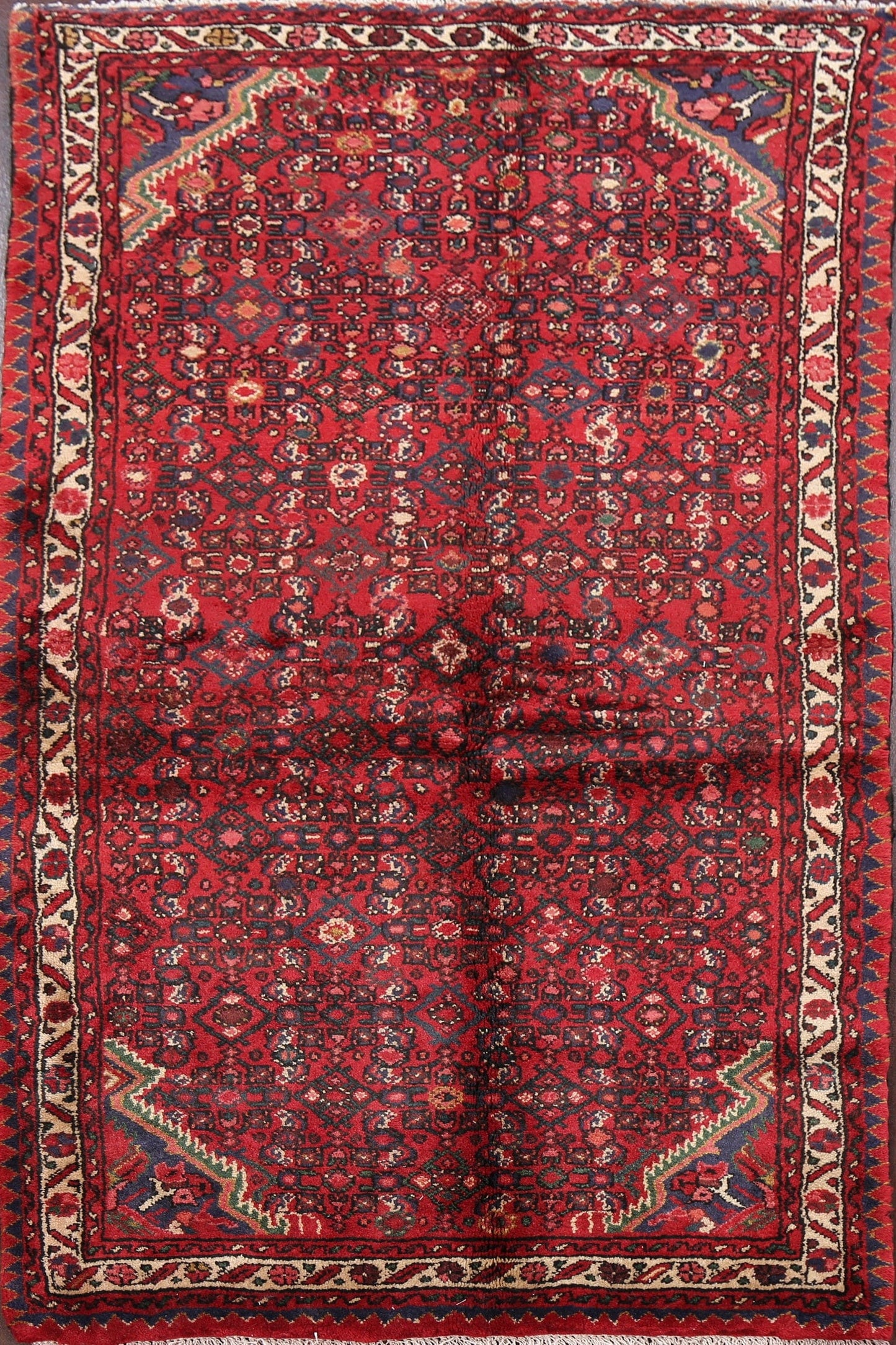 Geometric Red Hamedan Persian Area Rug 3x6