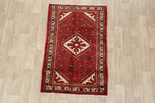 Geometric Red Hamedan Persian Area Rug 3x5