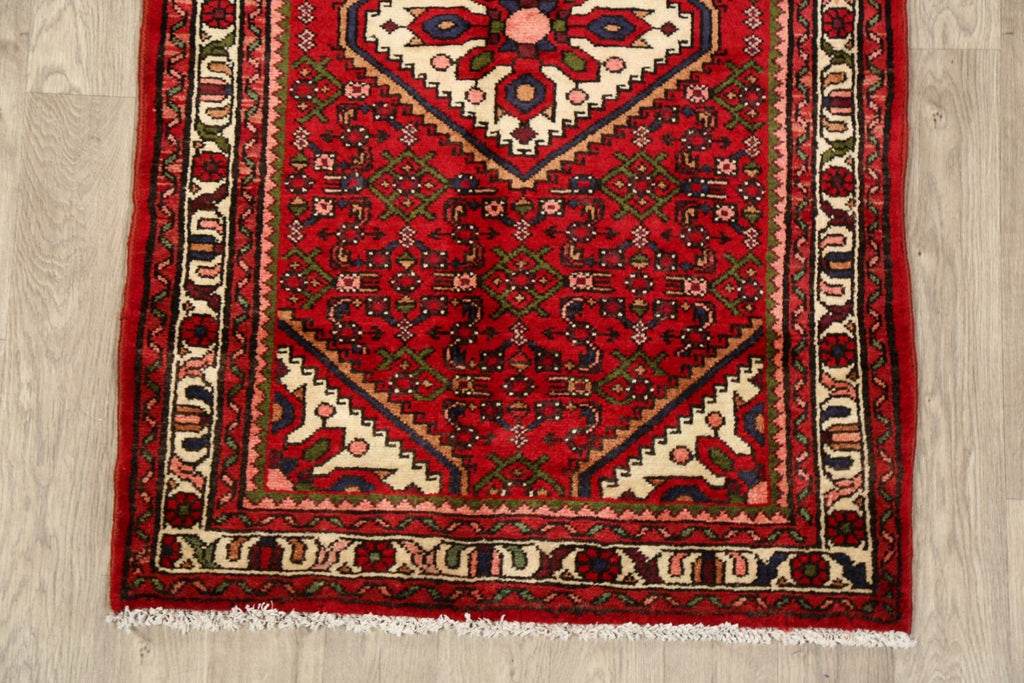 Geometric Red Hamedan Persian Area Rug 3x5