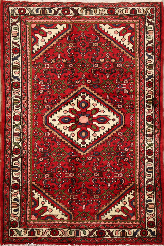 Geometric Red Hamedan Persian Area Rug 3x5