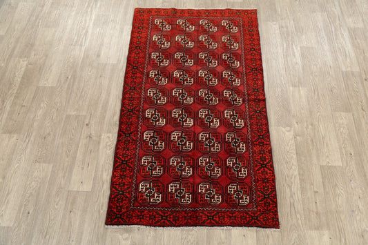 All-Over Red Geometric Balouch Persian Area Rug 3x6