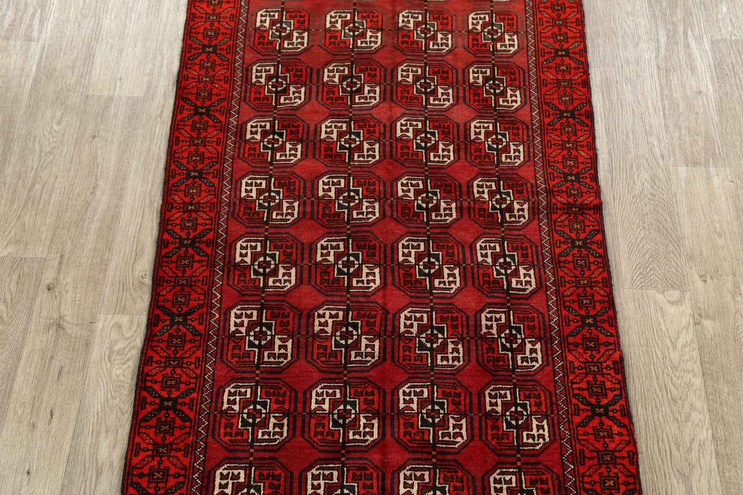 All-Over Red Geometric Balouch Persian Area Rug 3x6