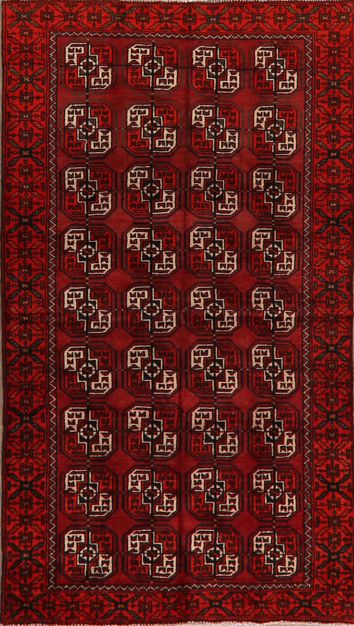 All-Over Red Geometric Balouch Persian Area Rug 3x6