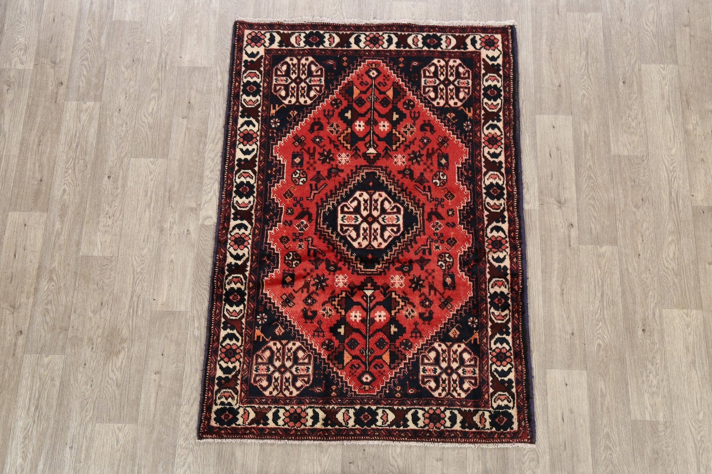 Vintage Tribal Geometric Shiraz Persian Area Rug 4x5