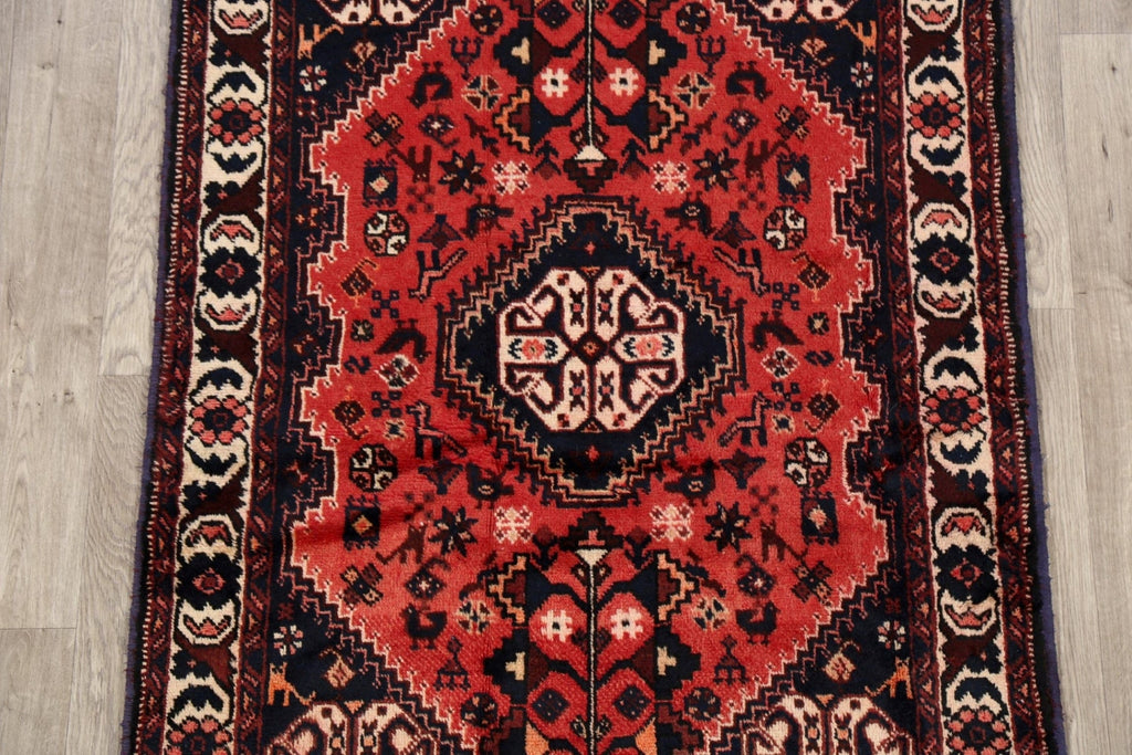 Vintage Tribal Geometric Shiraz Persian Area Rug 4x5