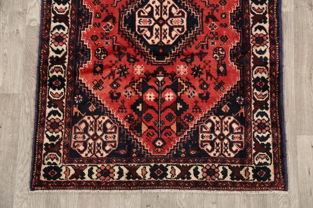 Vintage Tribal Geometric Shiraz Persian Area Rug 4x5