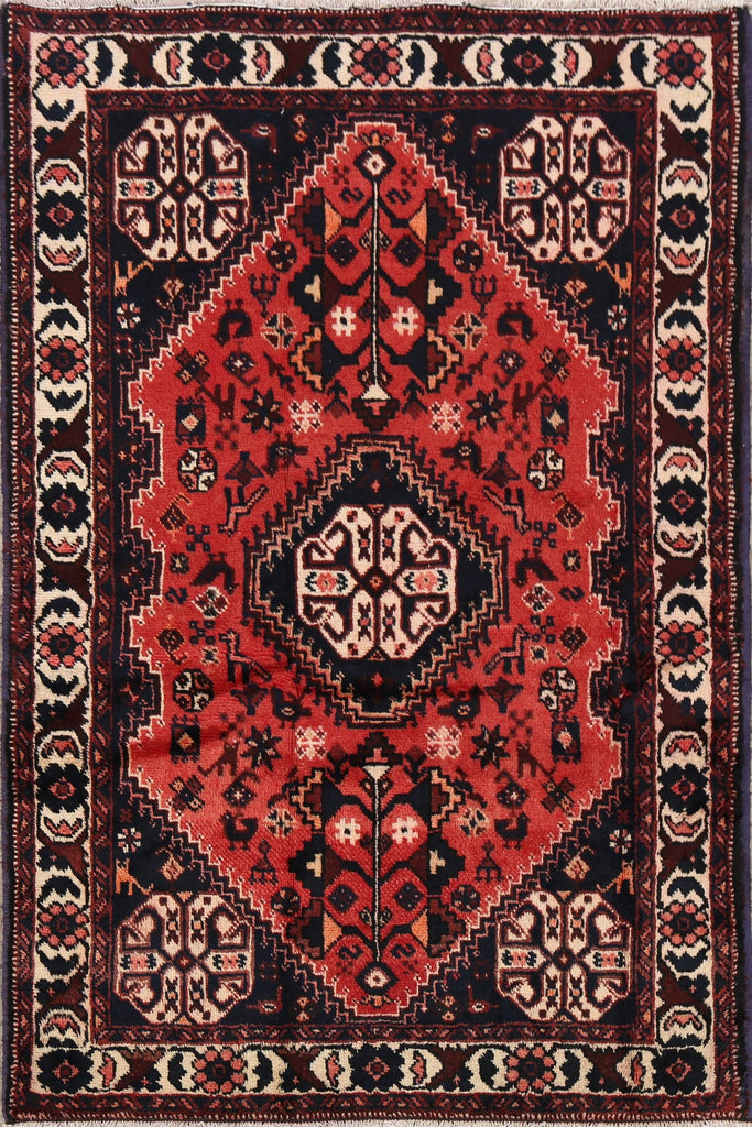 Vintage Tribal Geometric Shiraz Persian Area Rug 4x5