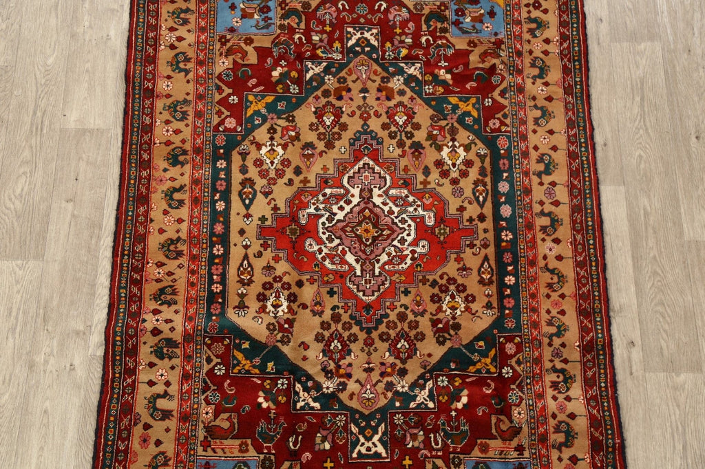 Animal Pictorial Wool & Silk Turkoman Persian Area Rug 4x7