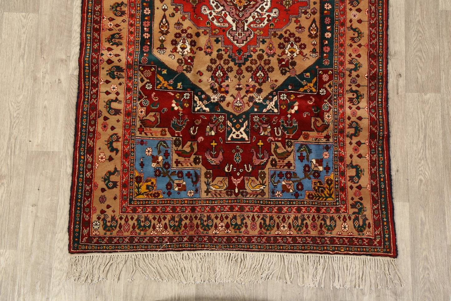 Animal Pictorial Wool & Silk Turkoman Persian Area Rug 4x7