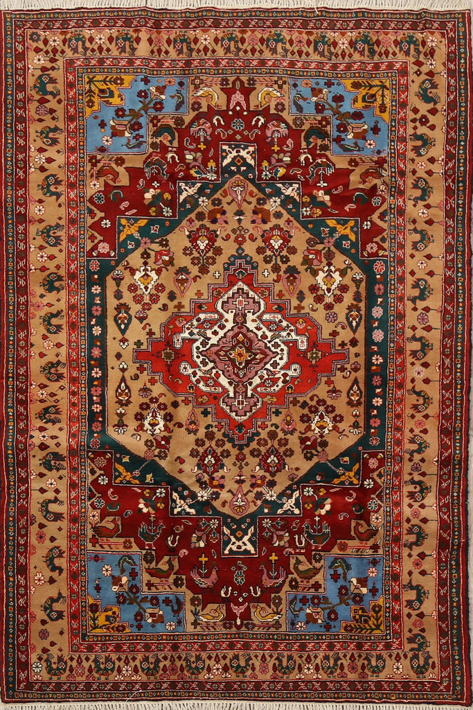 Animal Pictorial Wool & Silk Turkoman Persian Area Rug 4x7