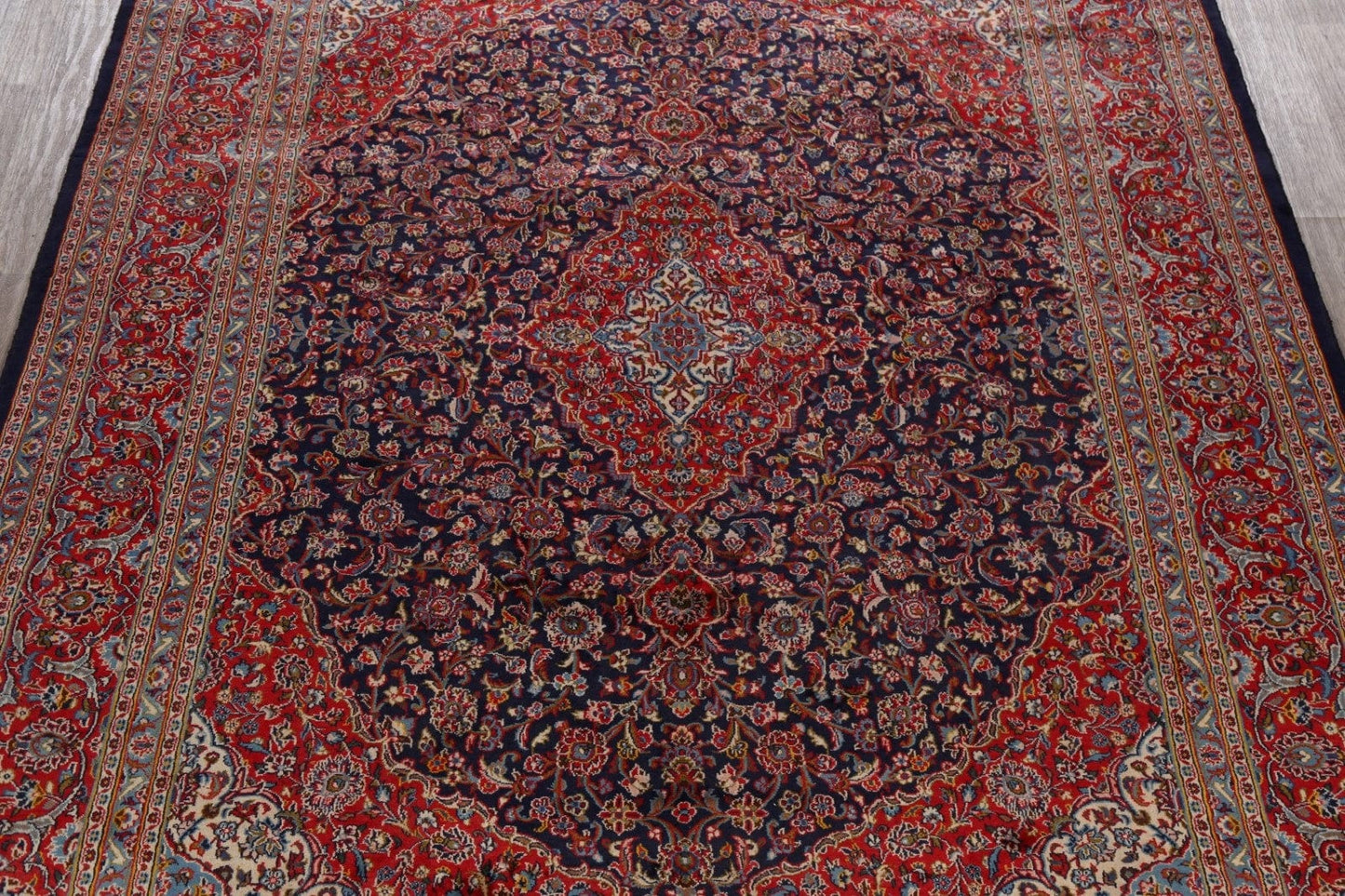 Vintage Navy Blue Floral Kashan Persian Area Rug 10x13