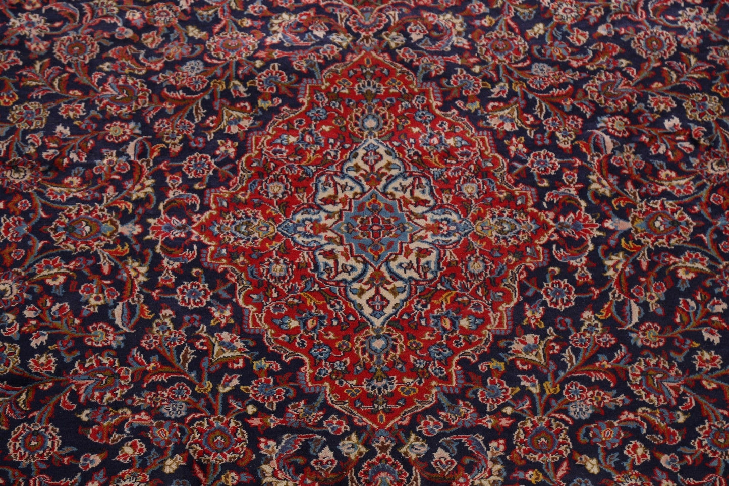 Vintage Navy Blue Floral Kashan Persian Area Rug 10x13