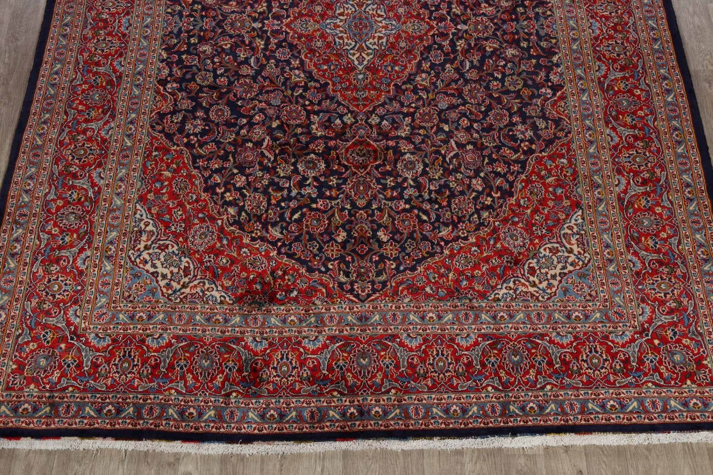 Vintage Navy Blue Floral Kashan Persian Area Rug 10x13