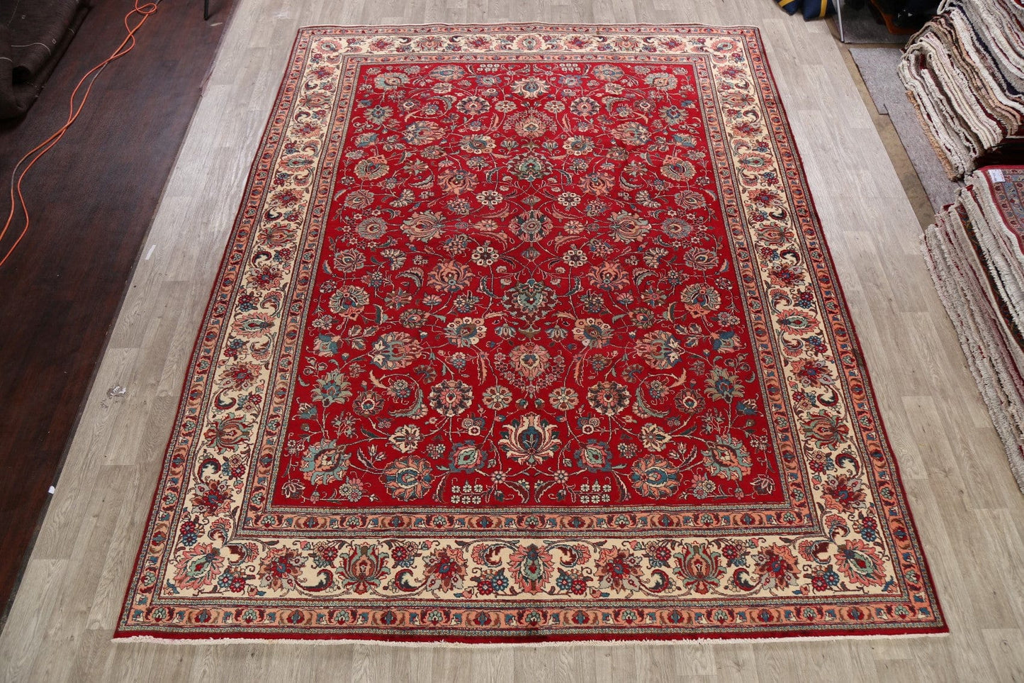 Vintage Floral Red Tabriz Persian Area Rug 10x13