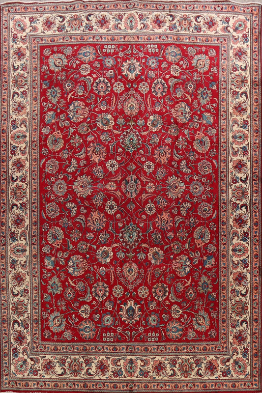 Vintage Floral Red Tabriz Persian Area Rug 10x13