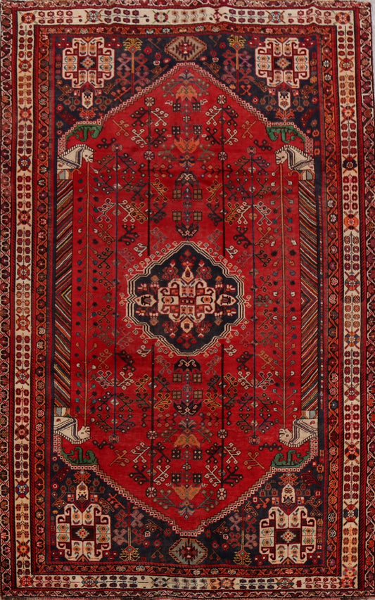 Vintage Tribal Red Shiraz Persian Area Rug 7x10