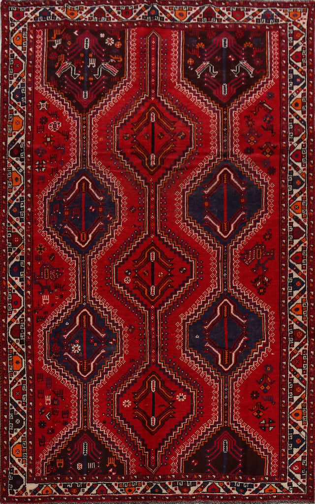 Vintage Geometric Red Shiraz Persian Area Rug 6x10