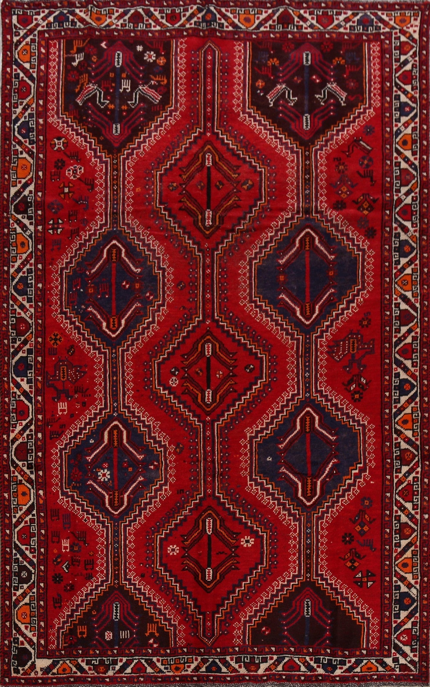 Vintage Geometric Red Shiraz Persian Area Rug 6x10