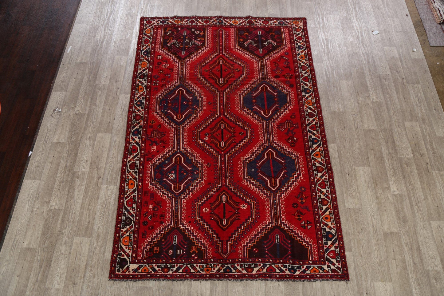 Vintage Geometric Red Shiraz Persian Area Rug 6x10