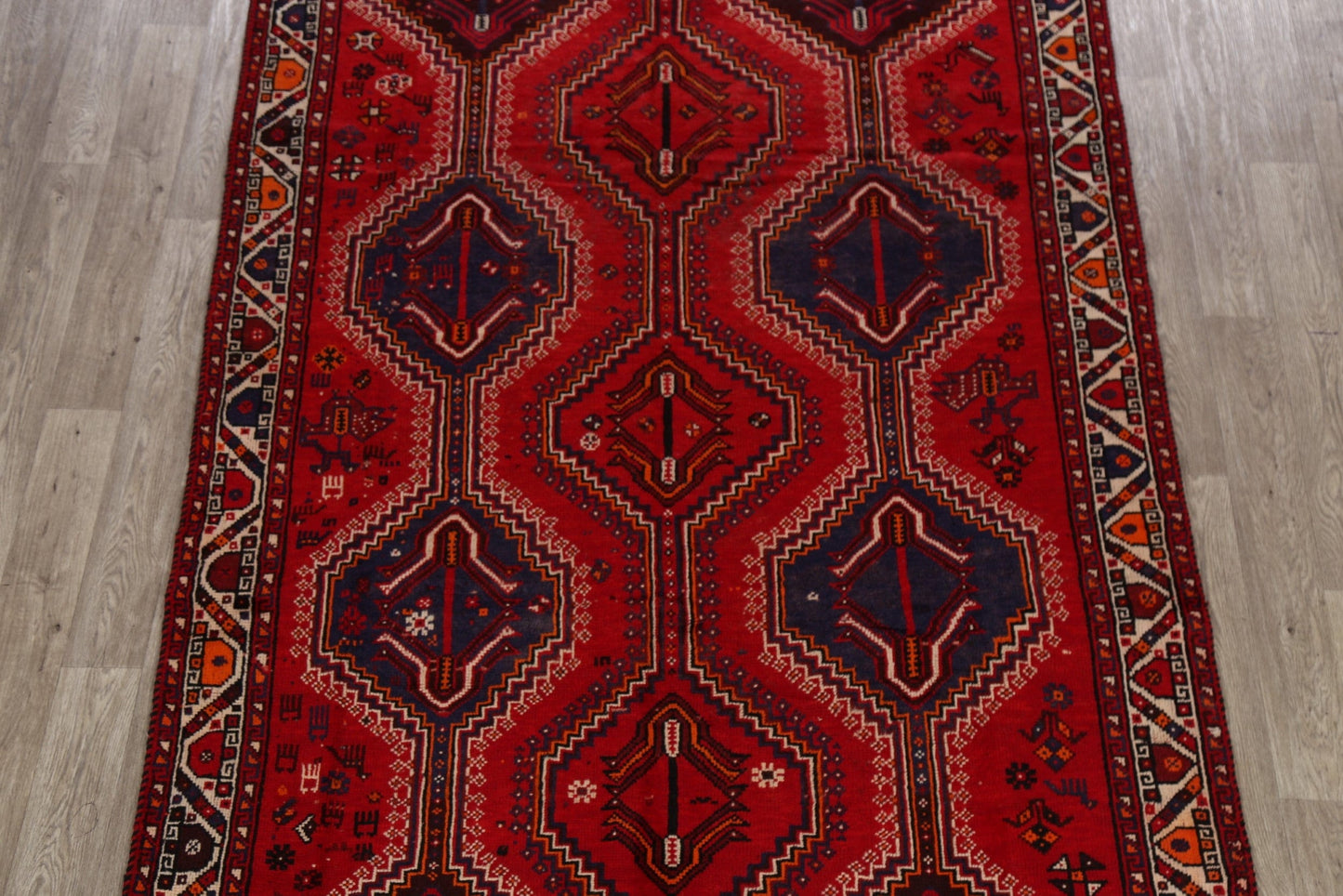 Vintage Geometric Red Shiraz Persian Area Rug 6x10