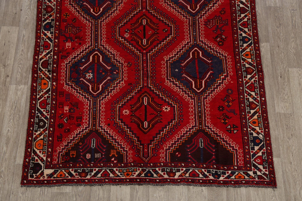 Vintage Geometric Red Shiraz Persian Area Rug 6x10