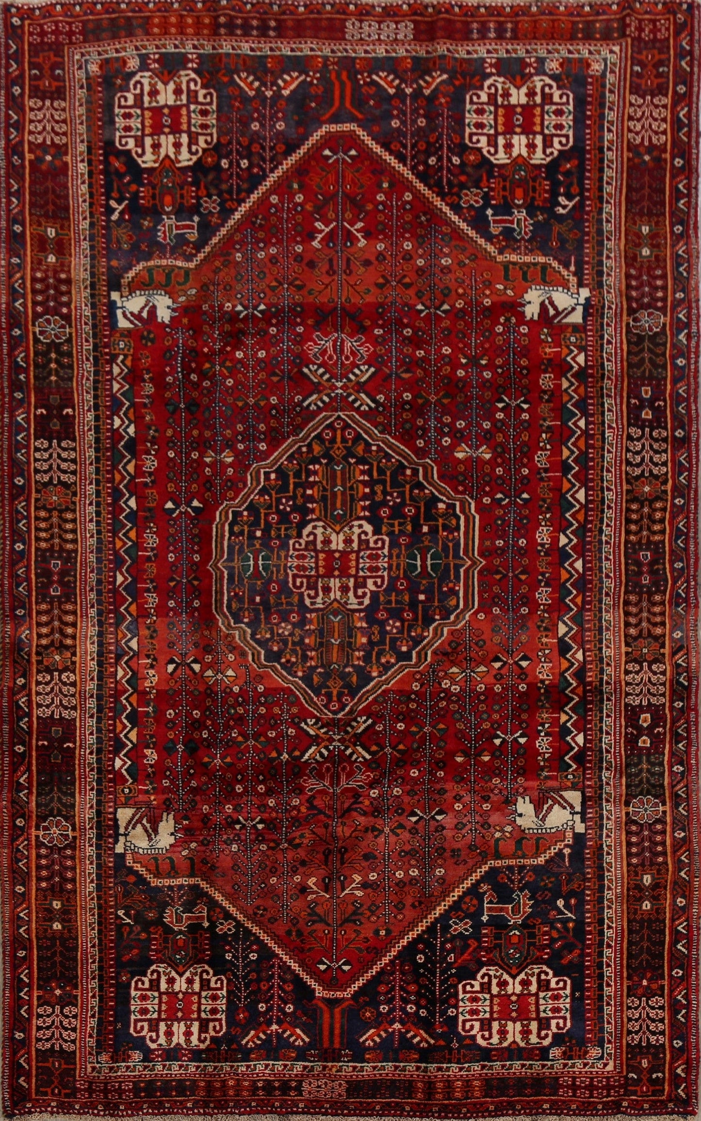 Tribal Animal Pictorial Shiraz Persian Area Rug 5x9