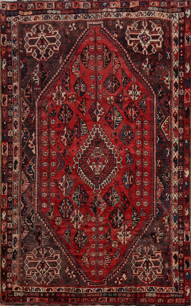 Antique Tribal Geometric Shiraz Persian Area Rug 6x8