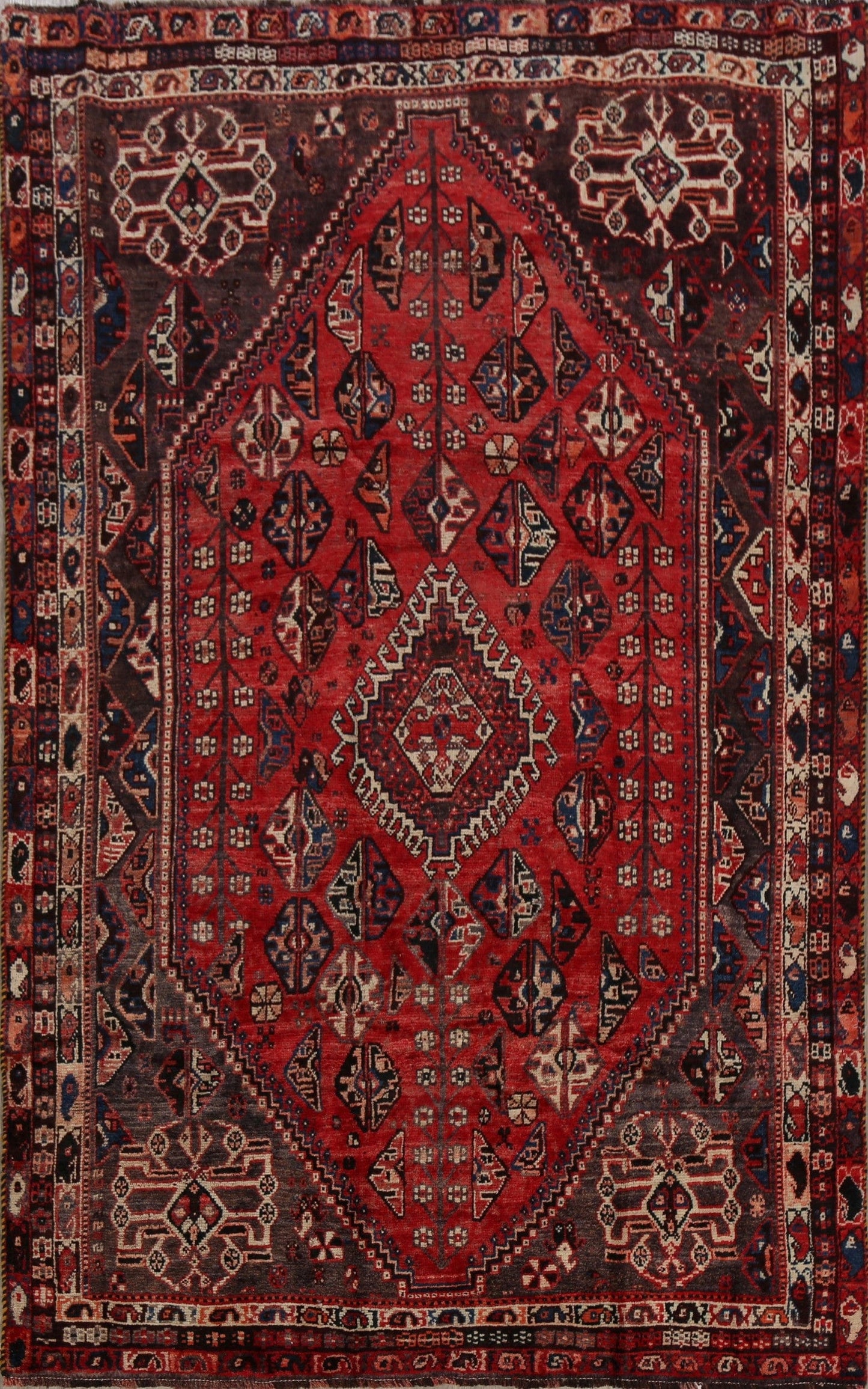 Antique Tribal Geometric Shiraz Persian Area Rug 6x8