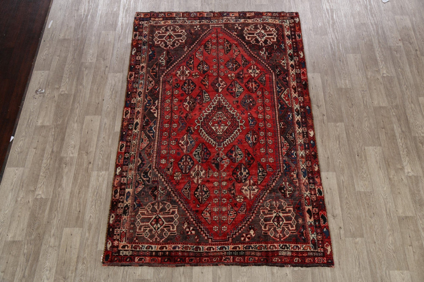 Antique Tribal Geometric Shiraz Persian Area Rug 6x8