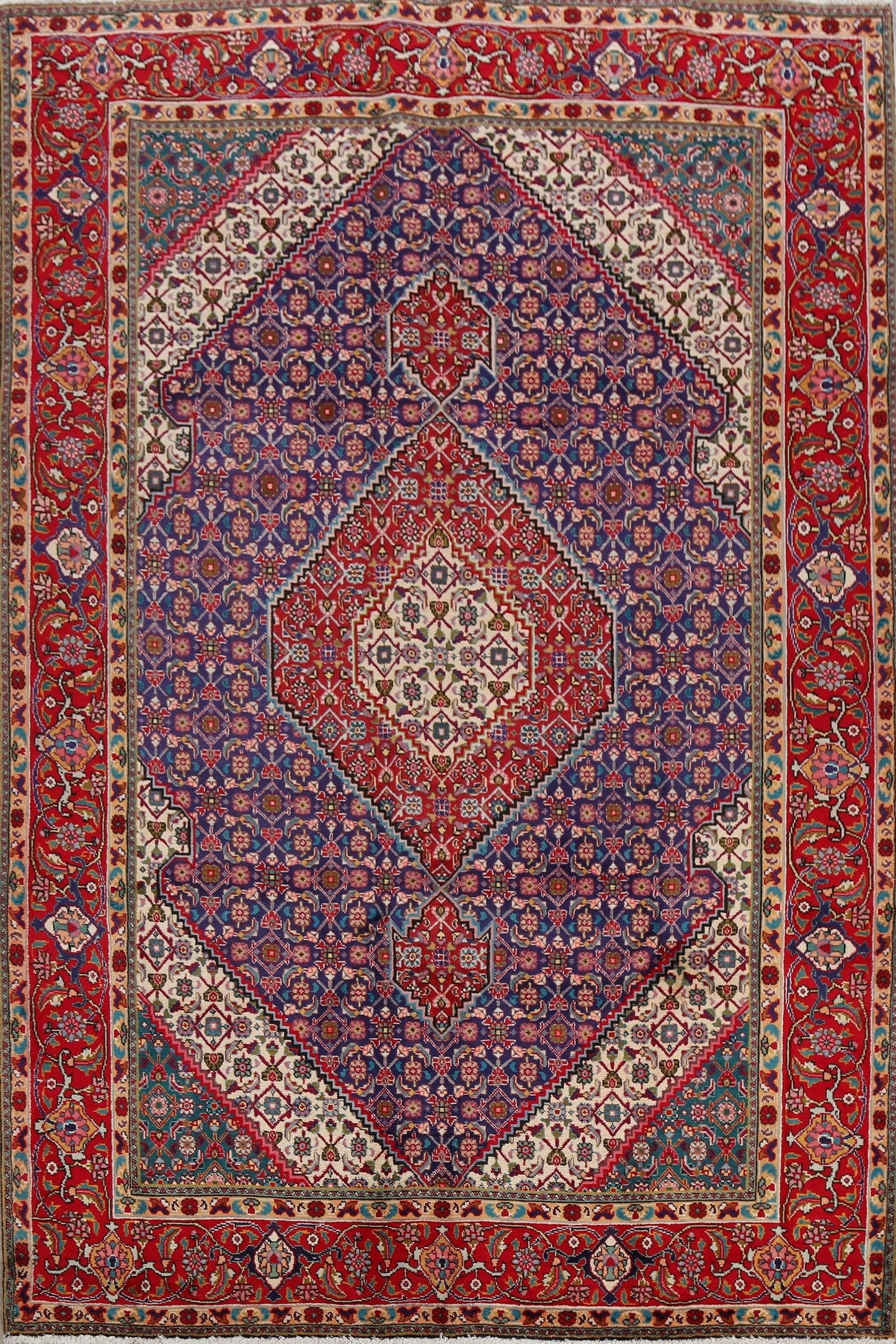 Geometric Blue Tabriz Persian Area Rug 7x10