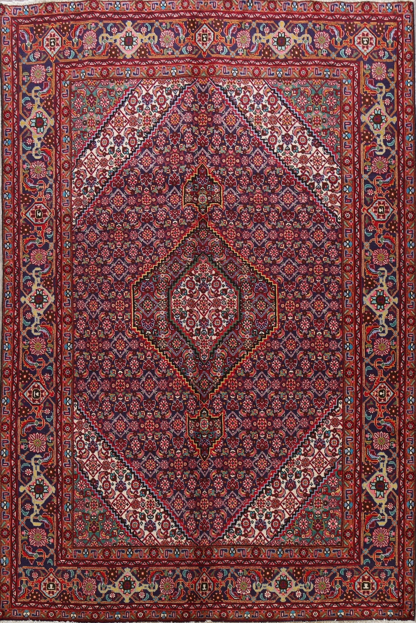 Navy Blue Geometric Tabriz Persian Area Rug 7x10