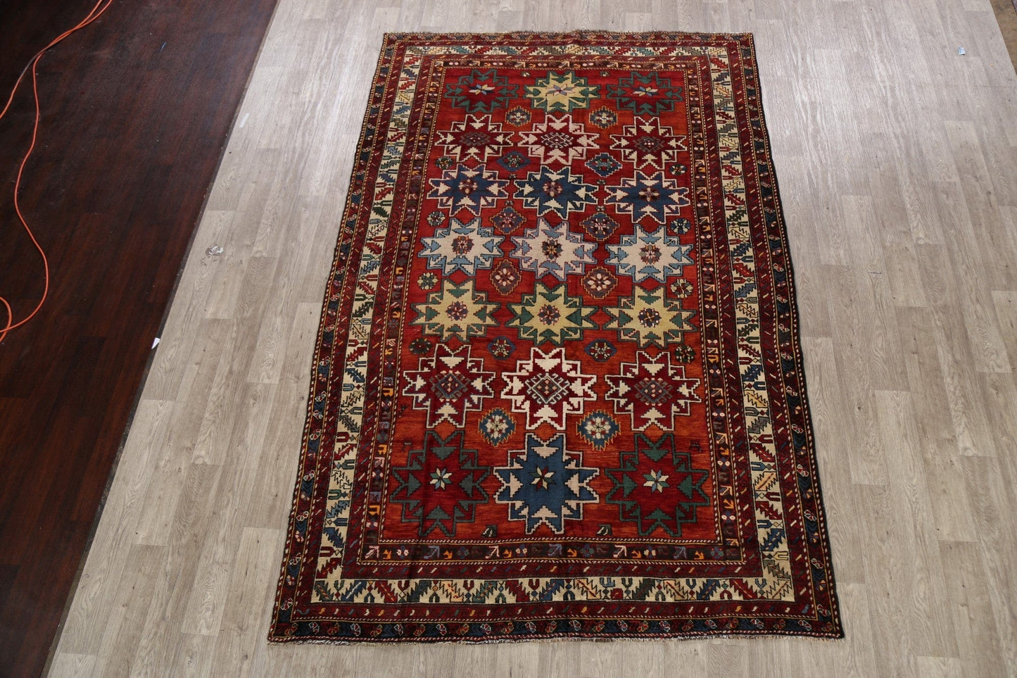 Antique 100% Vegetable Dye Kazak Russian Area Rug 7x10