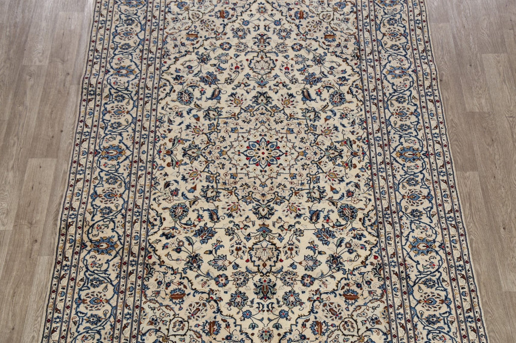 Vintage Floral Ivory Kashan Persian Area Rug 6x10