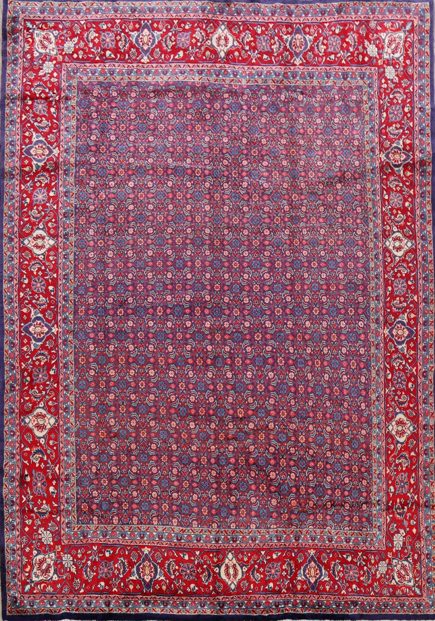 Vintage All-Over Navy Blue Sarouk Persian Area Rug 7x11