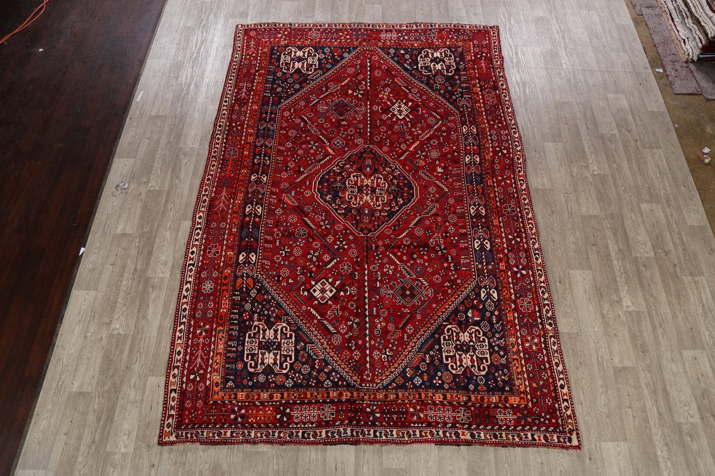 Vintage Tribal Geometric Shiraz Persian Area Rug 7x11